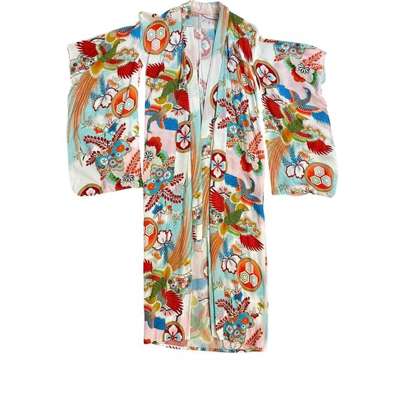 Vintage Japanese Kimono Womens S/M Silk Phoenix Floral Bird Robe Wedding 70s‎ - Picture 3 of 8